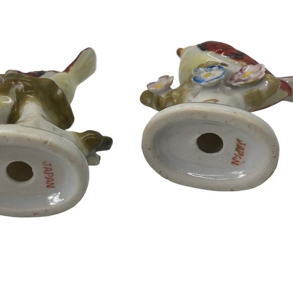 Vintage Ceramic Japan Red Birds in Blue Flowering tree Salt & Pepper Shakers Set - Picture 3 of 13